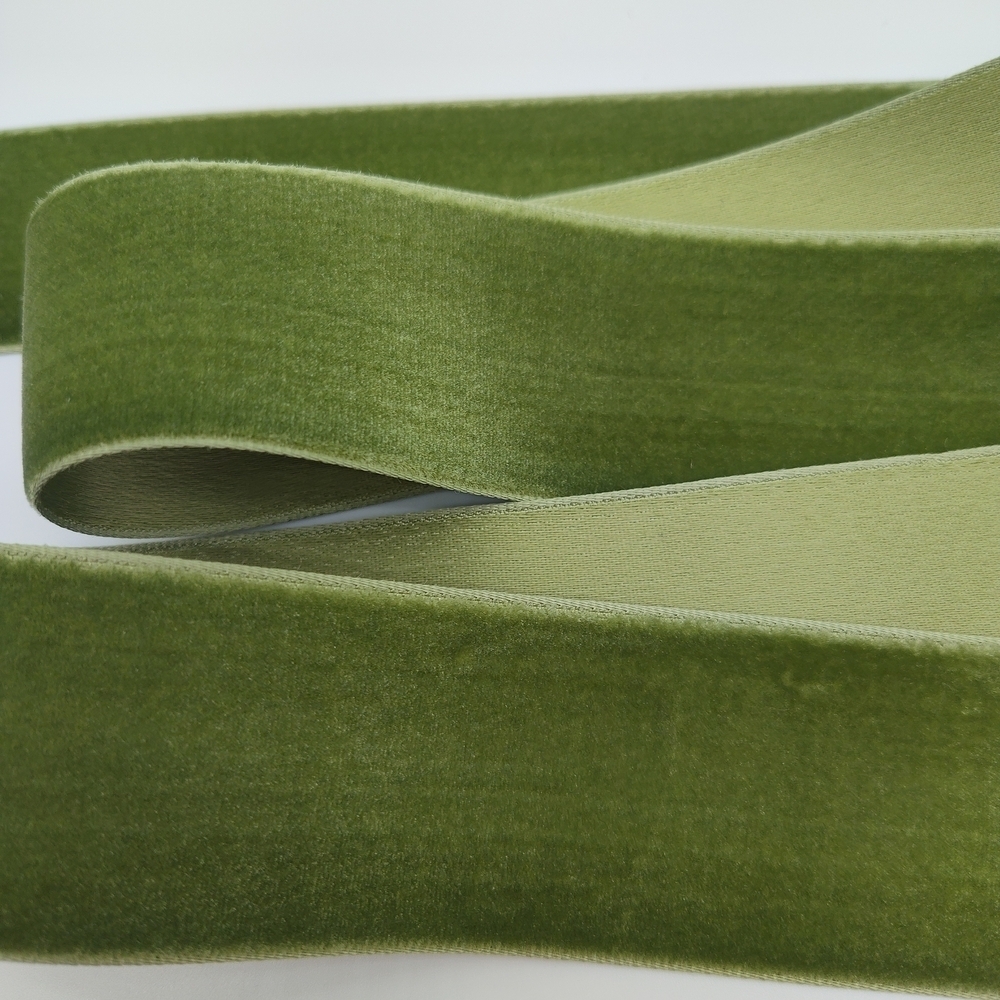 Vintage German Velvet Ribbon Reseda Green 1.5” Satin Back Two (2) Yards - Picture 4 of 5